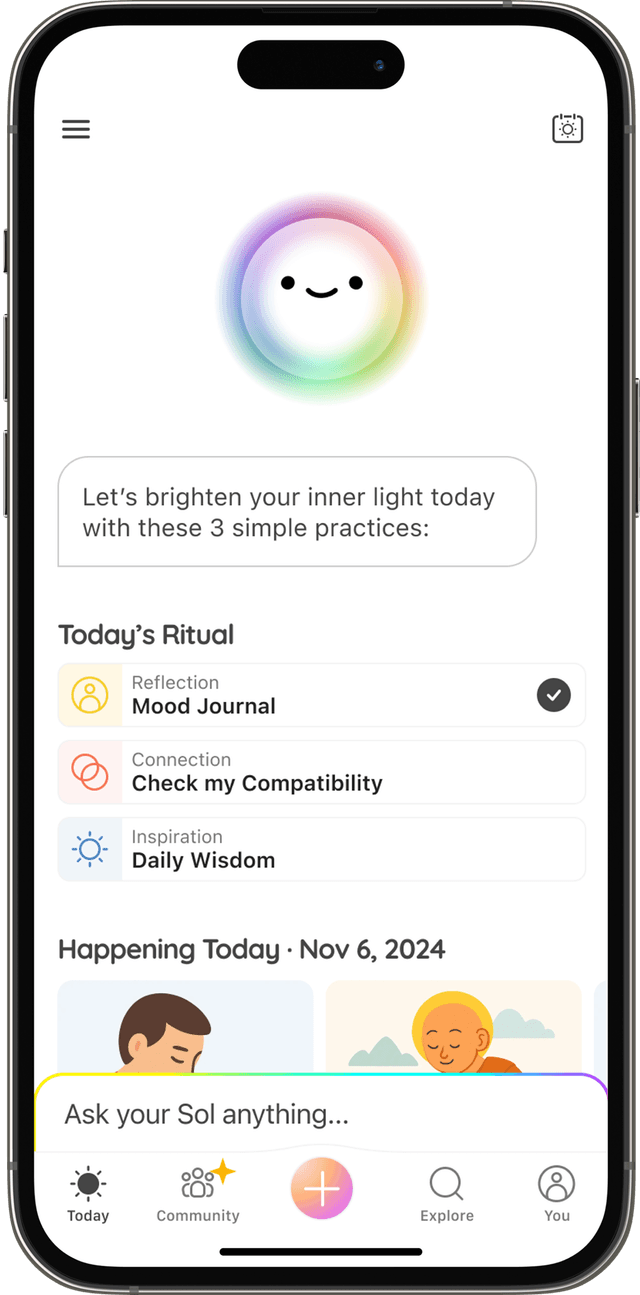Sol app screen two